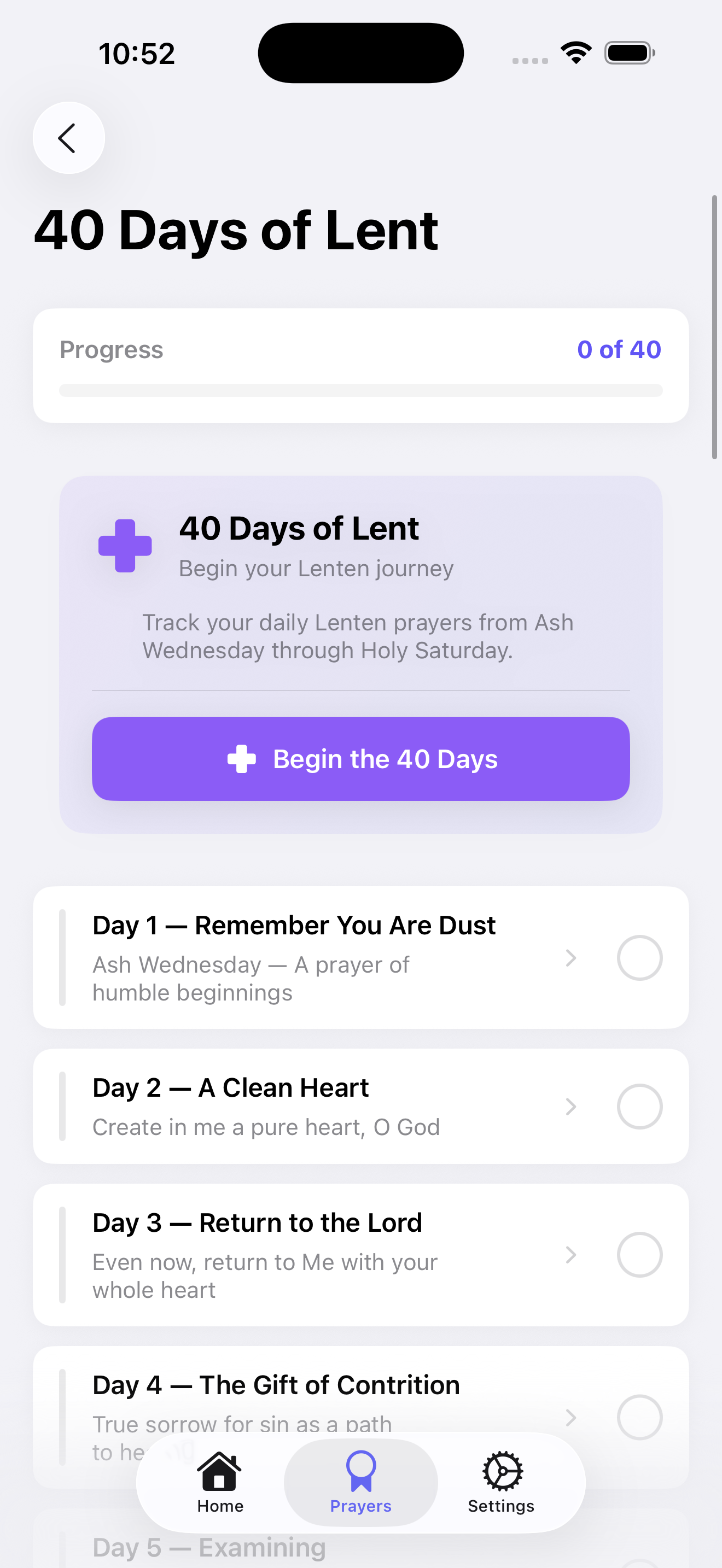40 Days of Lent devotional screen