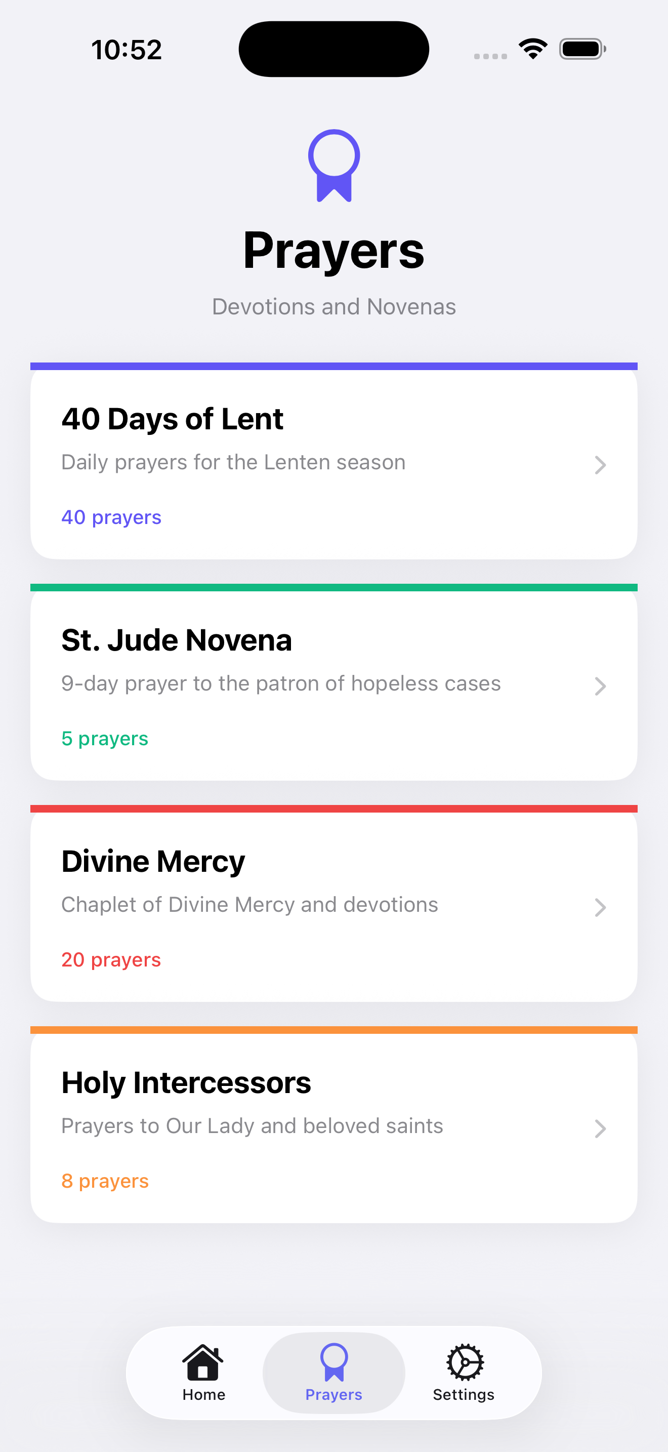 All prayer categories screen
